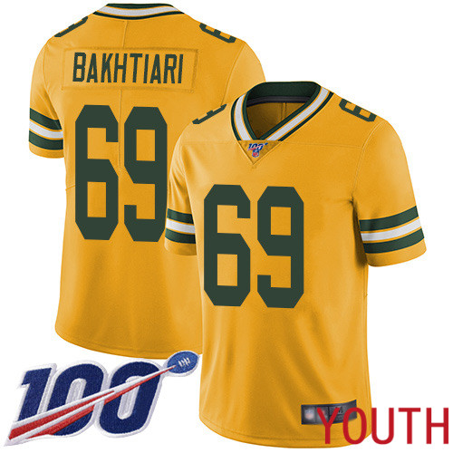 Green Bay Packers Limited Gold Youth 69 Bakhtiari David Jersey Nike NFL 100th Season Rush Vapor Untouchable